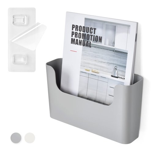 YOHOM Adhesive File Holder Door Mount Mail Magazine Organizer, Office Wall Mount Single Pocket, Gray