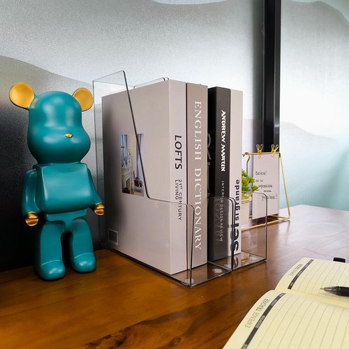 RHONZHAO Vertical File Holder, 2 Pack Plastic Document Organizer and Clear Magazine Holder, Multi-purpose for Home Office (Clear)