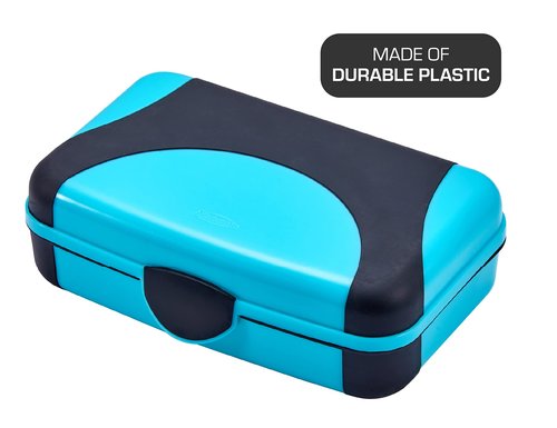 It's Academic Pencil Case, Hard Pencil Box Holder for Kids, Durable Plastic with Latch, for Pencils, Pens, Markers, Crayons, Blue & Black