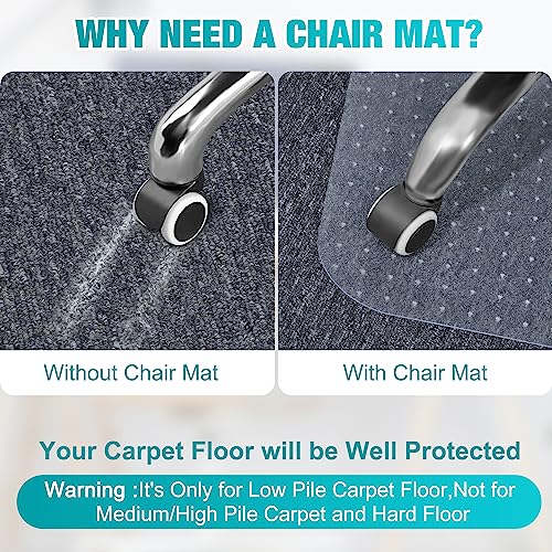 BesWin Office Chair Mat for Carpeted Floors, 60" X 48" Transparent Desk Chair Mat for Low Pile Carpets, Plastic Floor Mat for Office Chair on Carpet for Work, Home, Gaming, Easy Glide (Rectangle)