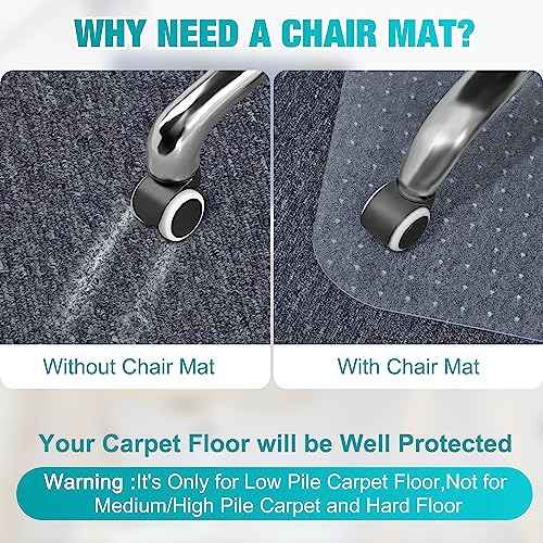 LeapYouth Office Chair Mat for Carpets, Clear Desk Floor Mat for Low, Flat and No Pile Carpeted Floors, Thick and Sturdy Carpet Protector for Desk Chair (48'' X 36'' Rectangle)