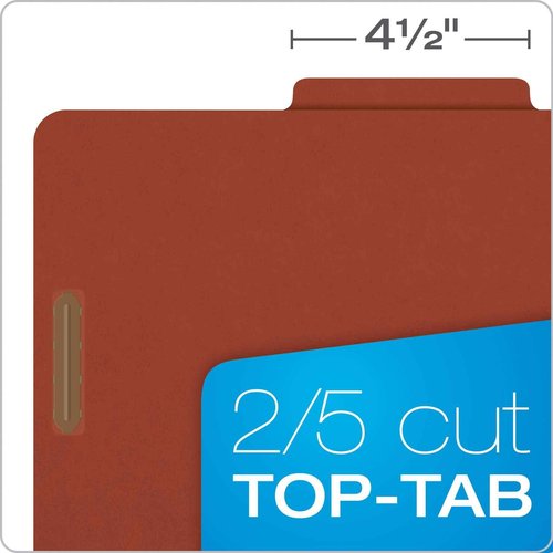 Pendaflex Pressboard Classification File Folders, 3 Dividers, 2" Embedded Fasteners, 2/5 Tab Cut, Letter Size, Red, Box of 10 (1357R)
