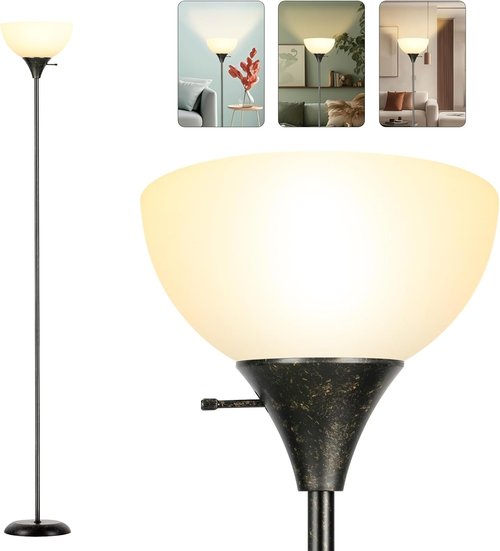 RISLG Floor Lamp - Industrial Metal Design with Drop-Resistant White Lampshade | Perfect for Bedroom & Living Room