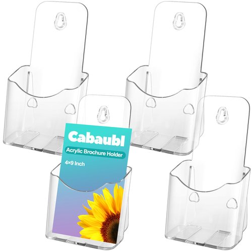 Cabaubl Acrylic Brochure Holder 4x9 Inches,4 Pack Plastic Flyer Holder,Clear Display Stand,Clear Literature Holder,Pamphlet Holder Wall Mount Countertop Organizer for Display Flyer, Brochure Booklets