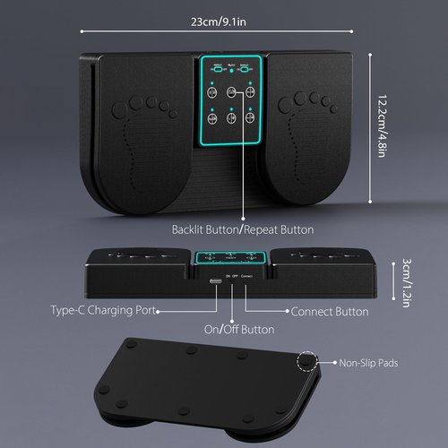 Doohoeek Backlit Page Turner Pedal Wireless for iPads Tablets Phones, Rechargeable Universal Foot Pedal with 7-Color Backlit & Sensitive Pedals for Playing Instruments or Prompting