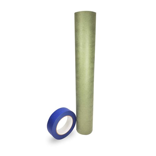 IDL Packaging Premium Masking Kit - 18" x 60 Yards Green Masking Paper (1 Roll) and 1.41" x 60 Yards Blue Tape (1 Roll) - Masking Set to Protect Surfaces - Great for Automotive Industry