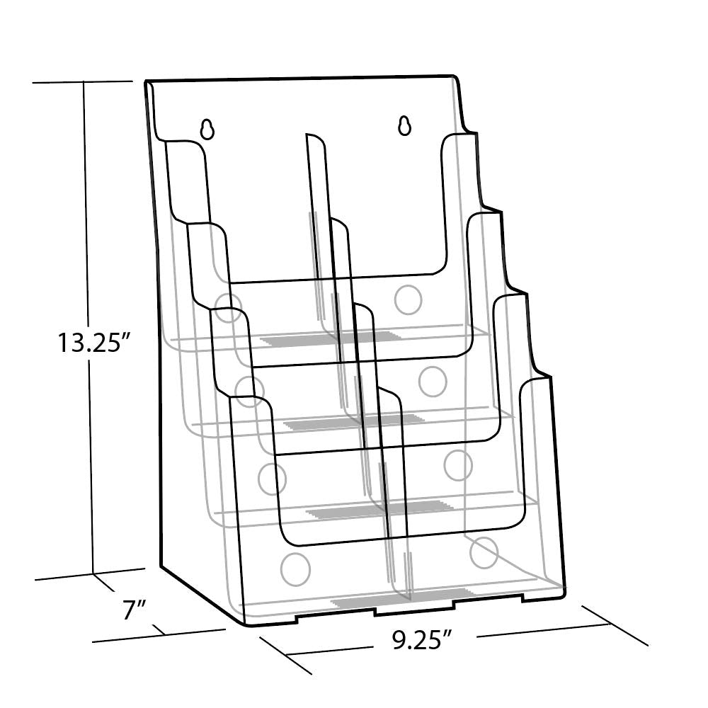 Azar Displays, 252377, Clear Four-Tier Eight-Pocket Trifold Brochure Holder, Document Holder Desk Organizer for Countertop or Wall Mount Menu Holder Display Stand for Flyers, Leaflets and Pamphlets