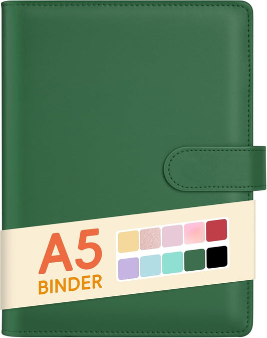 Sooez A5 Notebook Photocard Binder - Stylish Dark Green PU Leather Organizer with Magnetic Closure