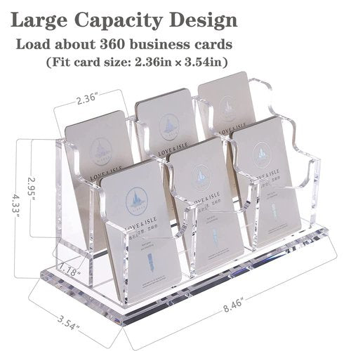 SHANGJI Business Card Holder for Desk，Vertical Clear Acrylic Business Card Display Holders for Desktop (2Tier 6Pocket), (BCH-01)