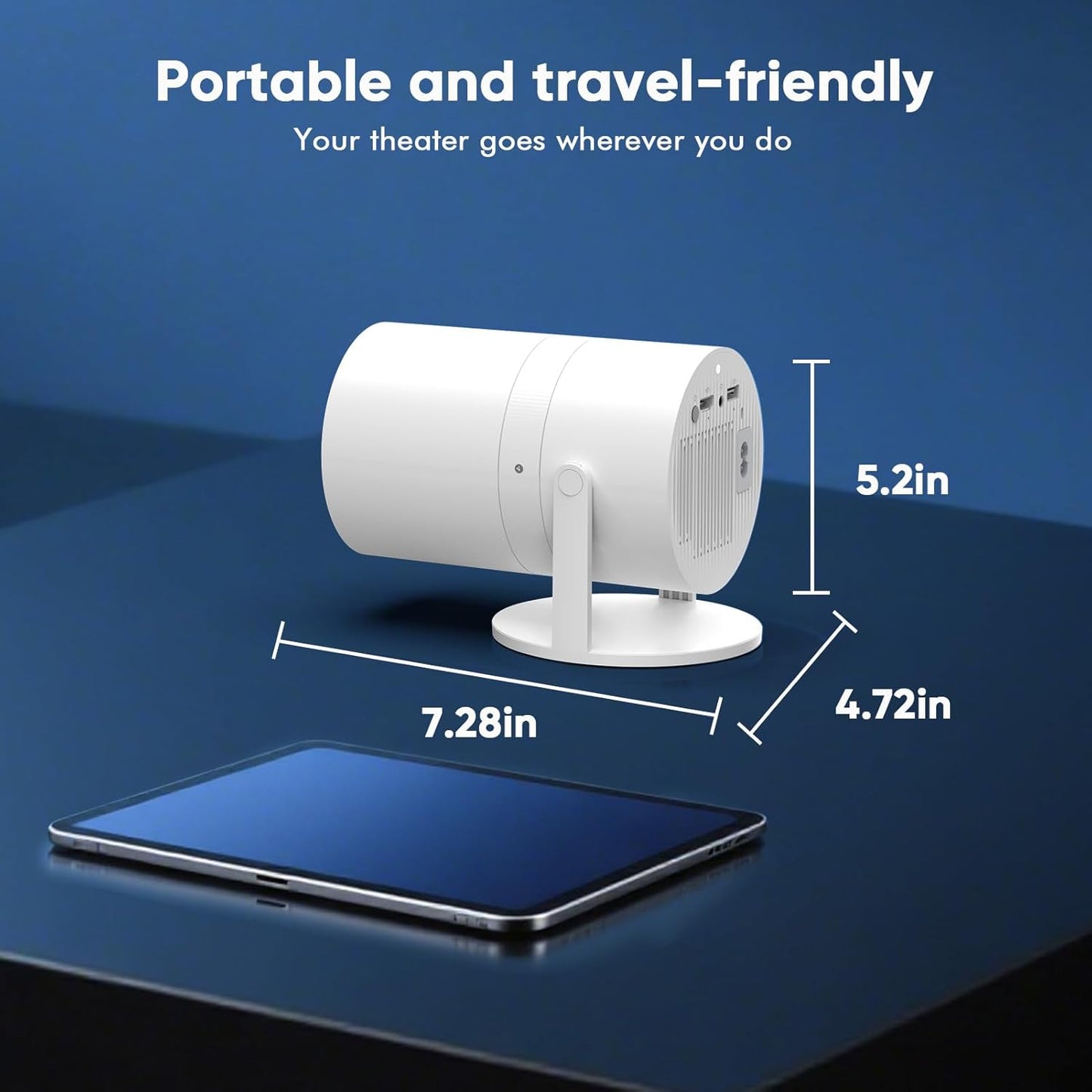 WISHOLY Mini Projector - 4K Portable Movie Projector with WiFi, Bluetooth & Built-in Streaming Apps | 180° Rotatable for Home Theater & Outdoor Use