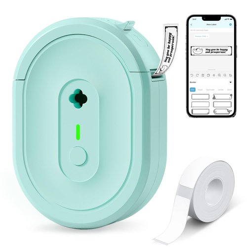 NDYIN Label Maker Machine with Tape, N12 Portable Bluetooth Label Printer, Wireless Mini Label Makers Thermal Sticker with Multiple Templates for Home, Kitchen, School, Office Organization, Green