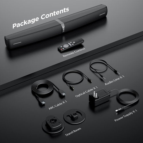 Assistrust Sound Bar for Smart TV,90W Soundbar with Bluetooth/ARC/Optical/AUX Connect, Auto Volume Boost, 3 Customizable Equalizer Modes, 2 in 1 Detachable Soundbar for TV/PC/Gaming/Projectors
