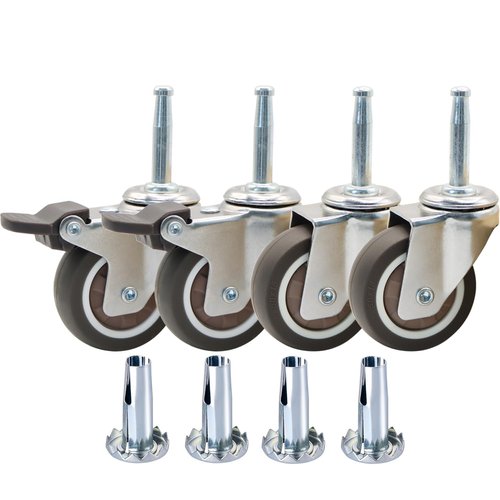 QAVBFA 2 inch Caster Wheel Rubber Furniture Swivel Casters (2 with Brakes) Set of 4, 5/16" x 1-1/2" (8 x 38mm) Grip Neck Stem Castors with Sockets for Shop Vac Wet Dry Vacuums Caster, Carts, Furniture