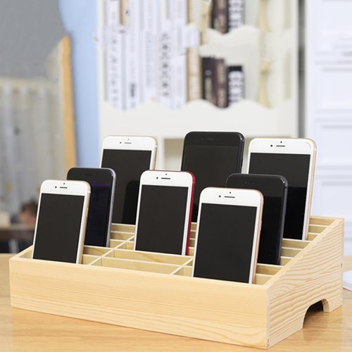 Generic 24 Grid Wooden Desktop Storage Box, Cell Phone Holder Desktop Organizer Storage Box, Caddy Box for Classroom Office, YE-CB-001