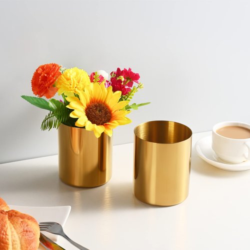 2 Packs Gold Pen Holder for Desk, SUS304 Stainless Steel Pen Organizer for Desk, Pencil Holder,Pencil Cup,Pen Cup,Desktop Stationery Organizer