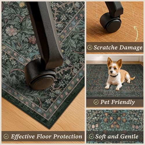 JTJ 48x60 Dark Green Forest Vintage Office Chair Mat Rug – Non-Slip 4ft x 5ft