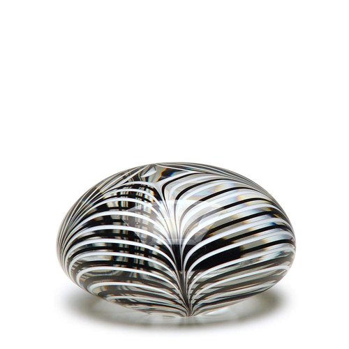 Ca D Oro Flat Glass Paperweight Black and White Feather Pattern Hand Blown Murano-Style Art Glass