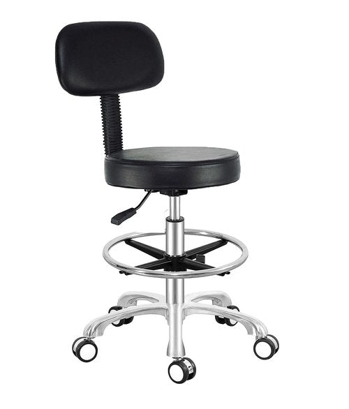 Antlu Rolling Adjustable Stool Drafting Chair for Office Shop Kitchen Medical Salon,Swivel Stool with Wheels and Back (Black, with Foot Ring)