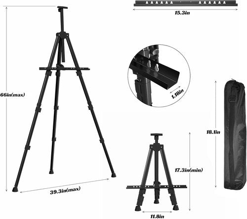 Aredy 66" Portable Art Easel - Metal Table Top Easel for Painting & Drawing (2 Pack)