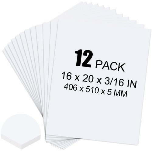 ToLanbbt 12 Pack White Foam Board, 16 x 20 x 3/16" Thick Foam Core Acid Free Poster Foamboard for Art Craft Projects, Painting, Displaying, Signage, Wedding, School