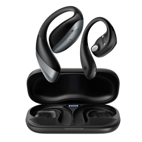 Open Ear Headphones, Bluetooth 5.4 True Wireless Earbuds Bone Conduction Headphones with Mic Clear Calls, Comfort Fit Lightweight Bone Ear Buds with Hooks, 56H Playtime, IPX6 for Sport, Black