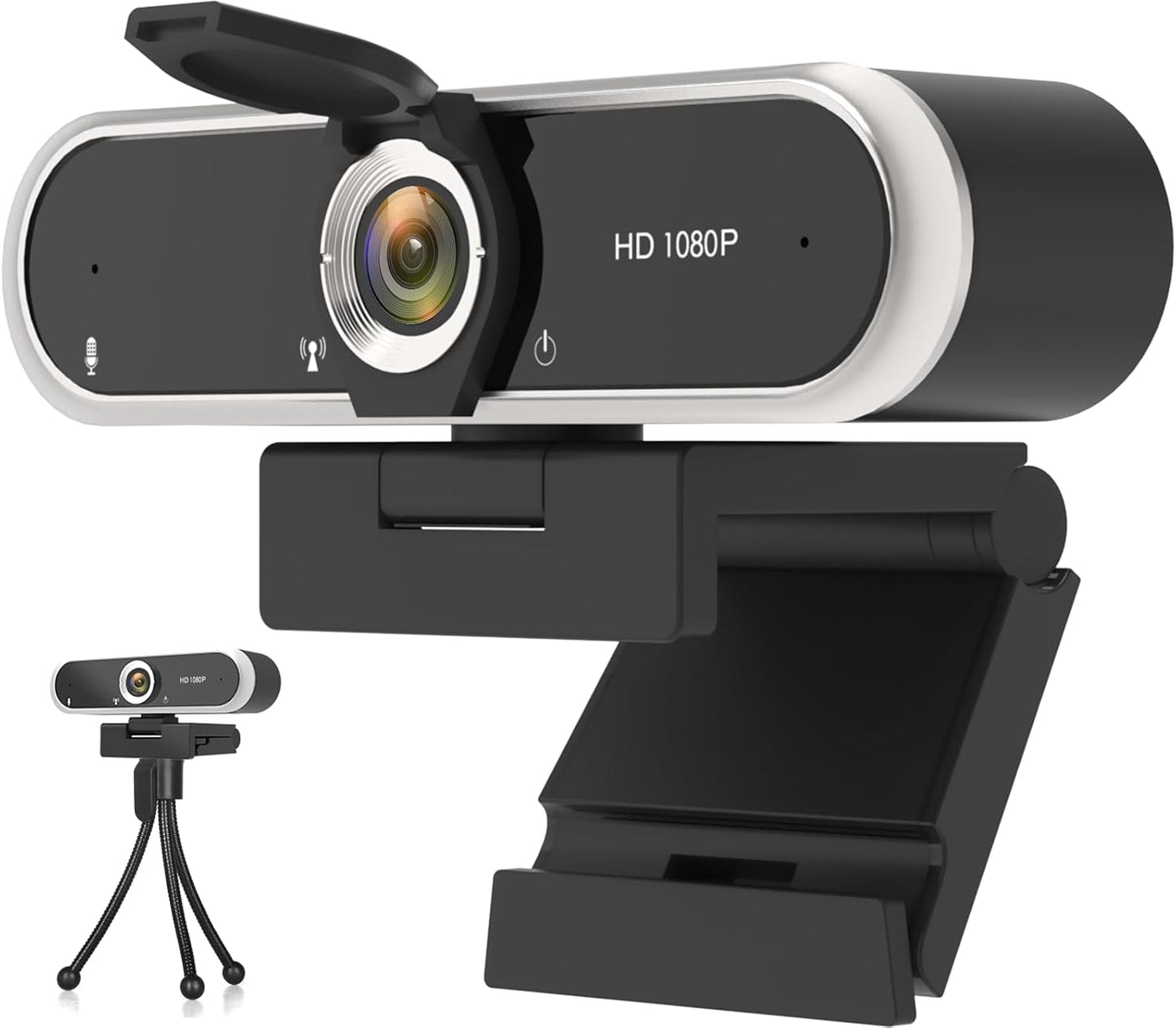 Webcam 1080P - USB Computer Camera with Microphone & Privacy Cover | Auto Light Correction for Video Calls