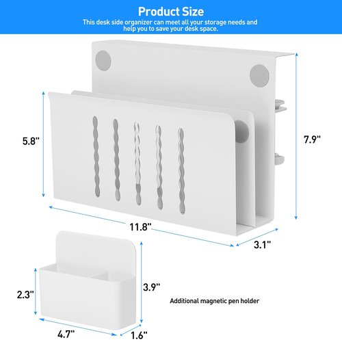 MAXECHO Desk Side Storage, Under Desk Laptop Mount, Table Side Hanging File Organizer, No Drill Clamp On Cable Management Tray, Laptop Holder with Magnetic Pen Holder for Office and Home, Load 22 Lbs