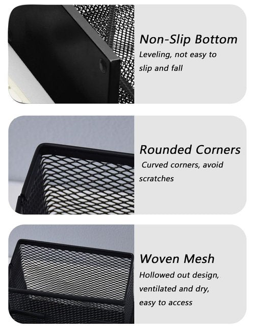 koofull 2 Packs Desk Organizer Desktop Mesh Pen Pencil Holder Caddy with 4 Compartments, Office Home School Classroom Accessories Cool Supplies (2Pcs Black)
