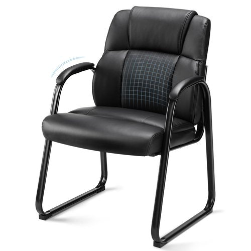 Sweetcrispy Waiting Room Guest Chair Set of 2, Leather Stationary Office Reception Chairs No Wheel, Comfy Padded Arms and Seld Base, for Conference Room Lobby Home Computer Desk Bedroom Elderly, Black
