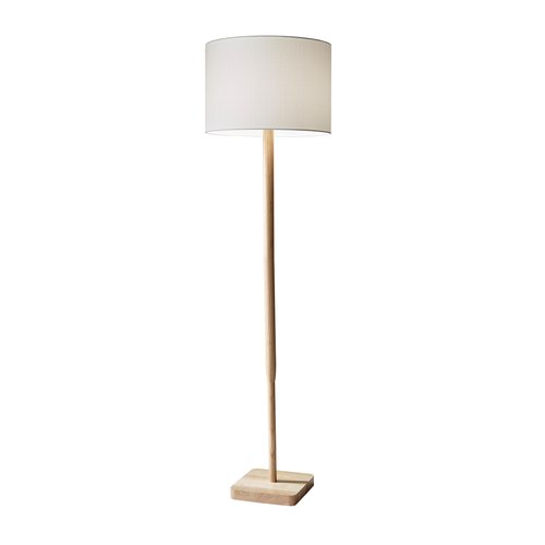 Adesso Floor Lamp with Natural Rubberwood Base and White Linen Lampshade – 3-Way Adjustable Brightness, Lamp for Bedroom, Living Room, and House Décor, 58.5” x 16”