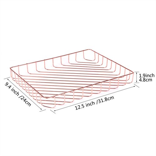 Fvstar Rose Gold File Organizer for Desk Letter Size Desk Paper Organizer Trays Large Capacity Metal File Organizer Paper Tray Wire Basket Bins for Office Desktop,12.5" x 9.4" x 1.9"