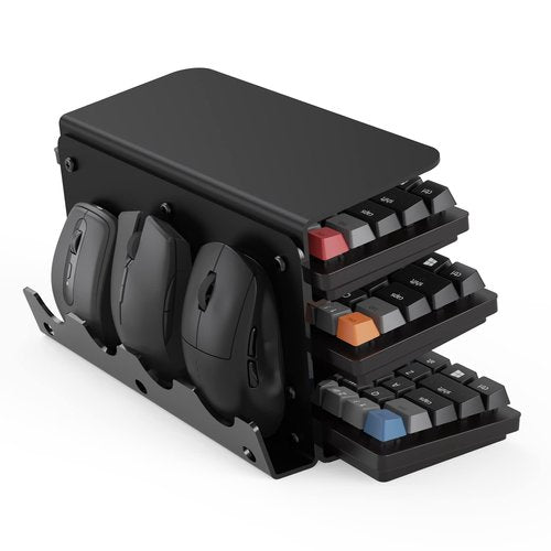 Yikola Acrylic Keyboard Mouse Storage Rack, 3-Tier Keyboard Display Stand,Acrylic Frame Holder Stand, Gaming Keyboard Plate Holder Keyboard Mouse Desktop Organizer-Black