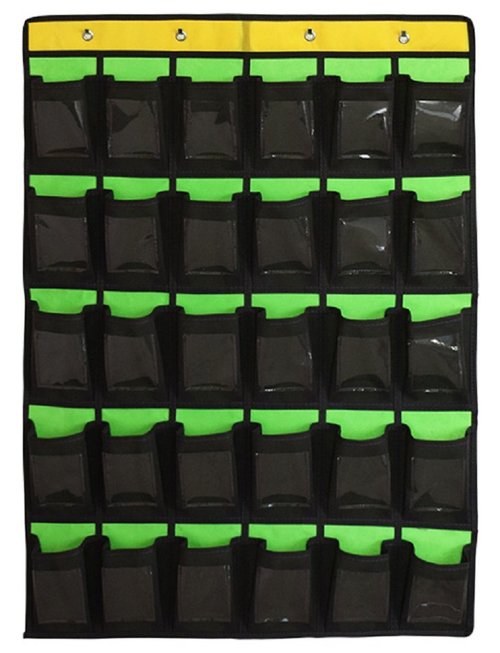 NIMES Hanging Organizer Classroom Pocket Chart for Cell Phones Calculator Holder with DIY Clear Card Pockets (30 Pockets)