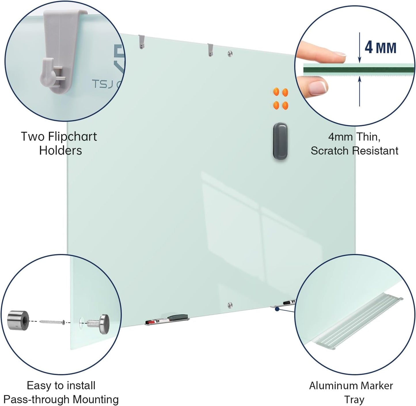 TSJ OFFICE Glass Dry-Erase Board - 72 x 48 Inches | Extra Large Frameless Magnetic Whiteboard for Home & Office