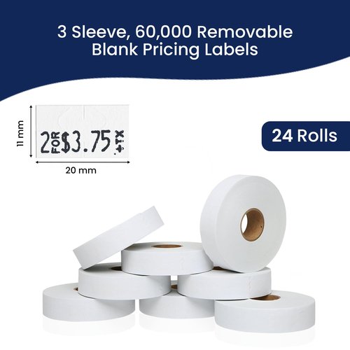 Perco Removable Adhesives White Labels for Monarch 1131 Price Gun, 3 Sleeves - 60,000 Price Gun Labels
