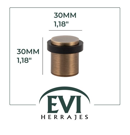 Set of 2 Door Stoppers | Threaded Base | Brass | Tools, Screws + Fixing Plug | EVI Herrajes