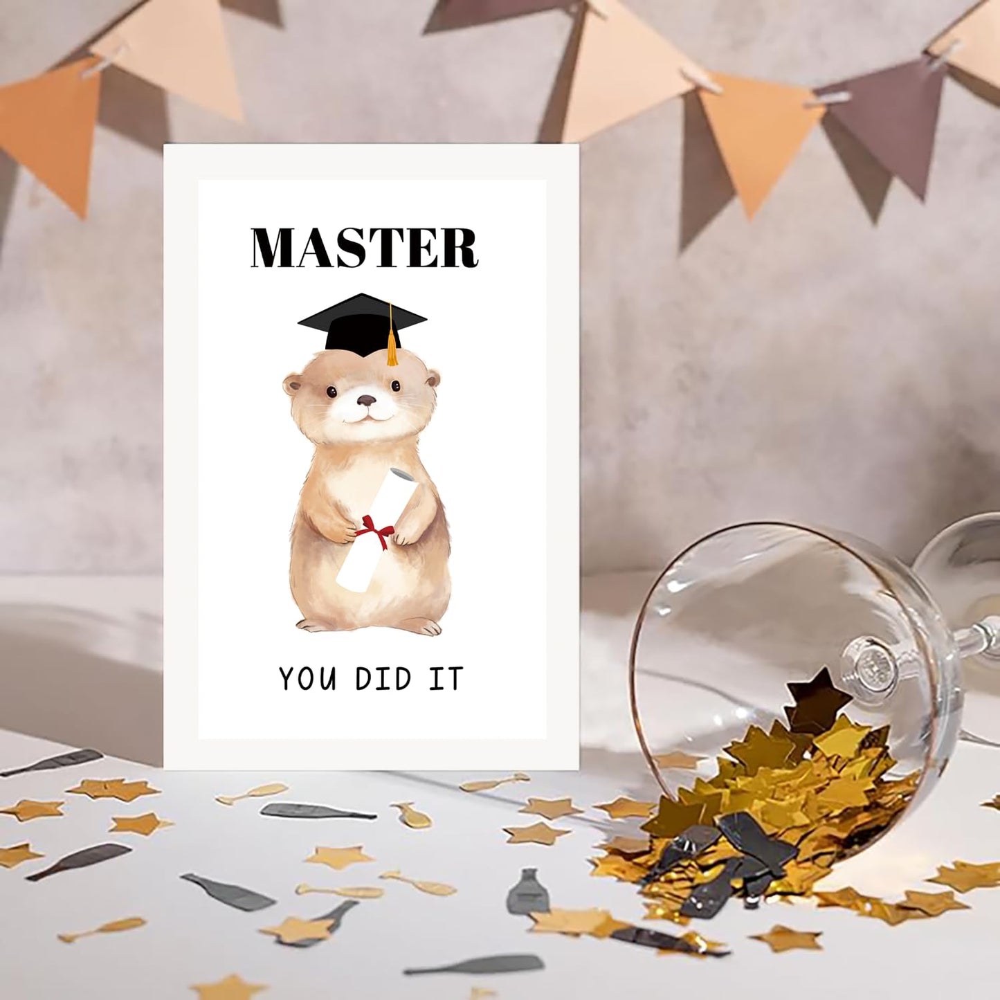 Masters Degree Graduation Card for Him Her, Funny Otter Congratulations Card for Master, Congratulations MBA Graduation for Son Daughter Grandson Granddaughter