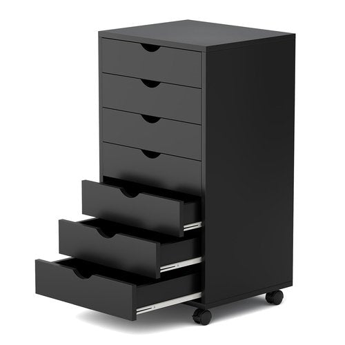 Simple Deluxe 7-Drawer Chest, Office File Cabinet with Wheels, Black