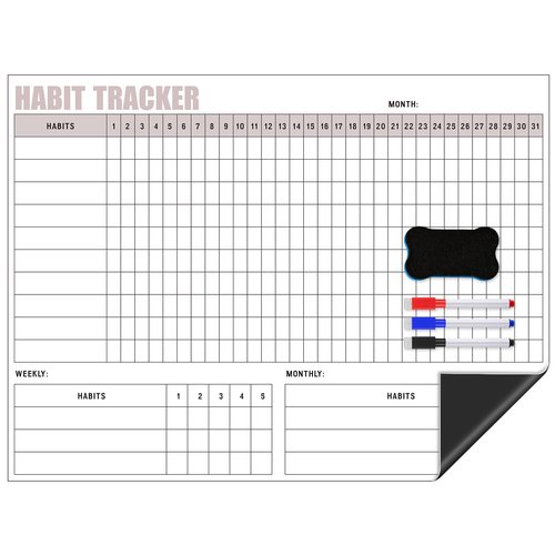 Maitys Habit Tracker Workout Journal 12 x 16 Inch Magnetic Workout Tracker Motivation Dry Erase Goal Habit Calendar for Refrigerator Whiteboard with 3 Marker Pens and 1 Eraser
