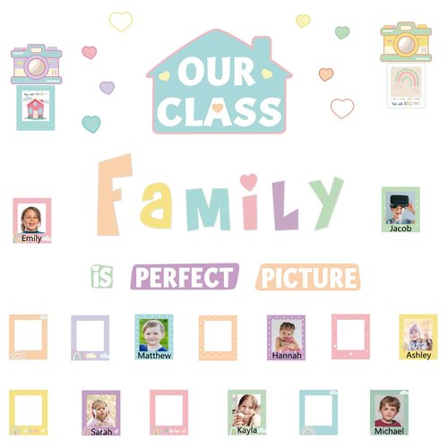 EIHFHIE 52 Pcs Pastel Pop Classroom Decor, Our Class is a Family Picture Frame Bulletin Board Sets for Back to School Nursery Chalkboard Wall Door Decor Teacher Supplies