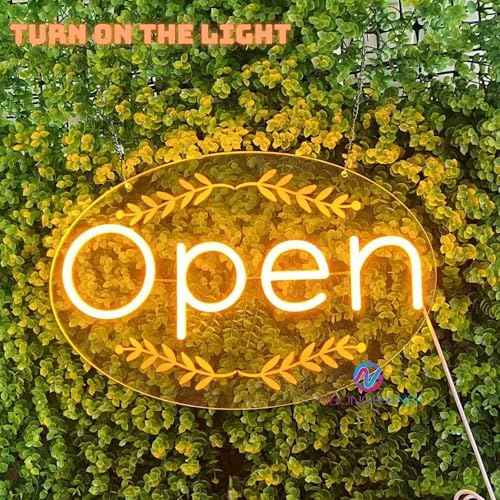 LED Open Sign for business ? Led Neon Light with Hanging Kit and Plug for Shop, Window, or Business Use (Orange Yellow, 16.5x10.5'')