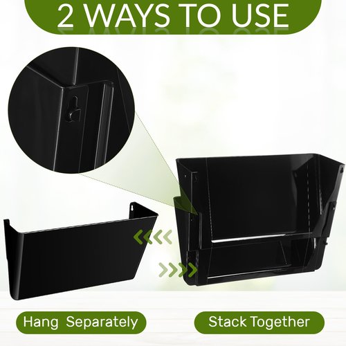 Threehoney 3 Pcs Black Single Pocket Wall Mount File Holder Legal Size Plastic Office Wall Organizer with Double Sided and Screws Hanging File Organizer Mails Wall Folder Holder for Office and Home