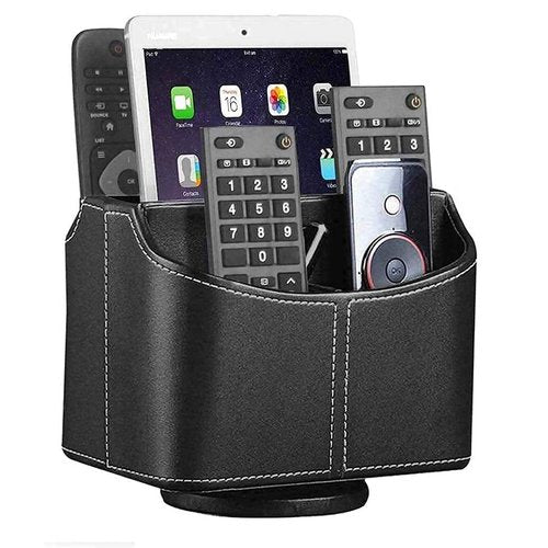YAPISHI 1x Remote Control Holder, PU Leather Black + 1x Swivel Desk Organizer, PU Leather Black