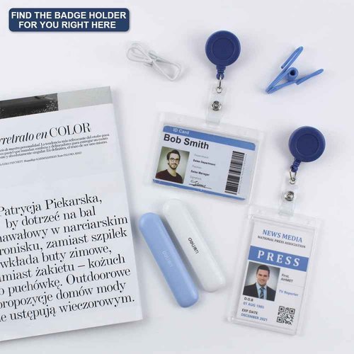 Bulk 50 Pack Hard Plastic Badge Holder-Vertical Heavy Duty ID Card Holder for Badges-Rigid Case Single ID Protector with Easy Access Thumb Slot for Clips,Lanyards & Reels-Frosted Clear by BETOOM