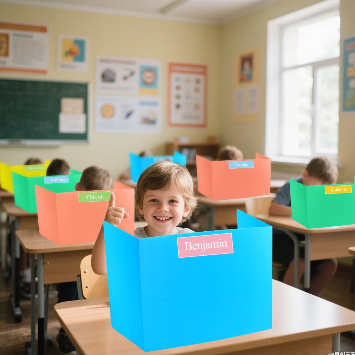 Skiennix Desk Dividers - Durable Plastic Erasable Privacy Panels | 8-Pack Pastel Colors for Classroom Use