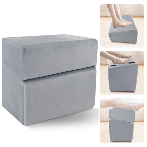 Spongiduits Ergonomic Under Desk Foot Rest & Stool for Work - 3D Adjustable Stackable Footrest w/Detachable Base, High-Density Support & Washable Cover for Office/Gaming/Travel (17×11×17in, Gray)