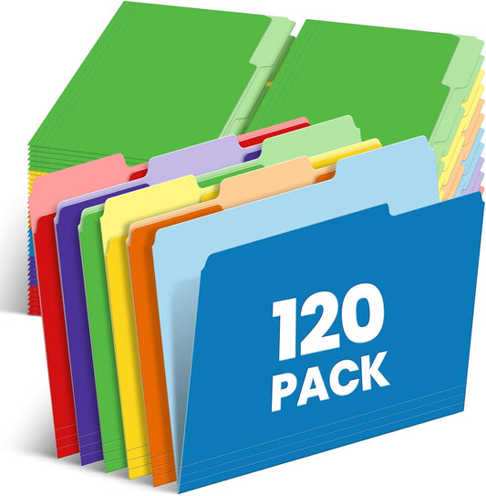 Two-Tone Color File Folders by [Brand Name] - 120 Pack Bulk Letter Size with 6 Assorted Colors & 1/3-Cut Tabs