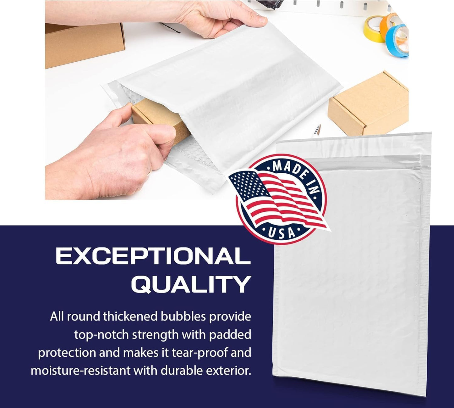 100-Pack Poly Bubble Mailers by [Brand Name] | Waterproof, Thick, Durable Envelopes - 9.5 x 14.5 for Jewelry, Cosmetics & More