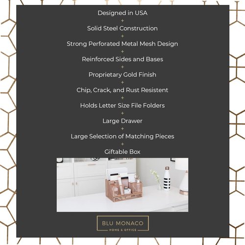 BLU MONACO Rose Gold Desk Organizer with Sticky Note & File Holder – Office Accessories & Workspace Storage, Vanity & Bathroom Countertop Organizer