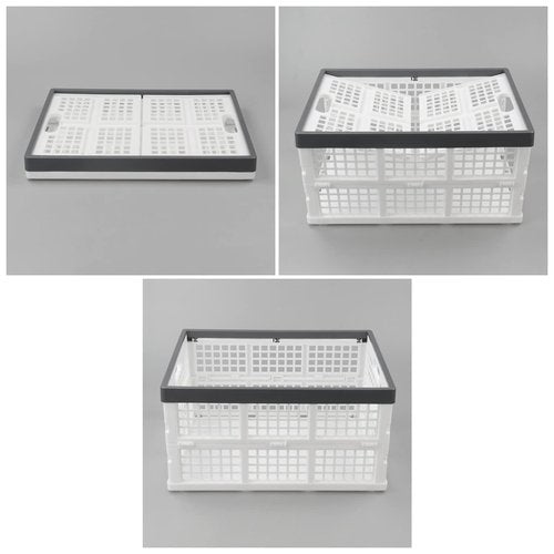 Vcansay 34 Litre Folding Plastic Storage Crates, Stackable Storage Basket, 2 Packs